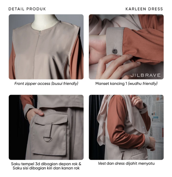 Karya Muda Inspira Jilbrave Karleen Dress Gamis Hijab Boyish Casual One Set Vest 