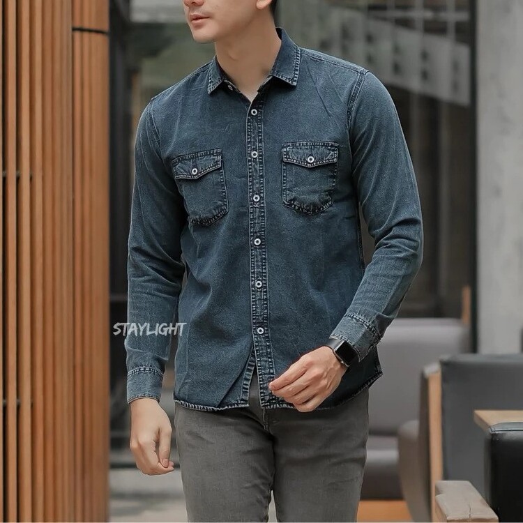  Staylight Kemeja Jeans Lengan Panjang Pria Snow