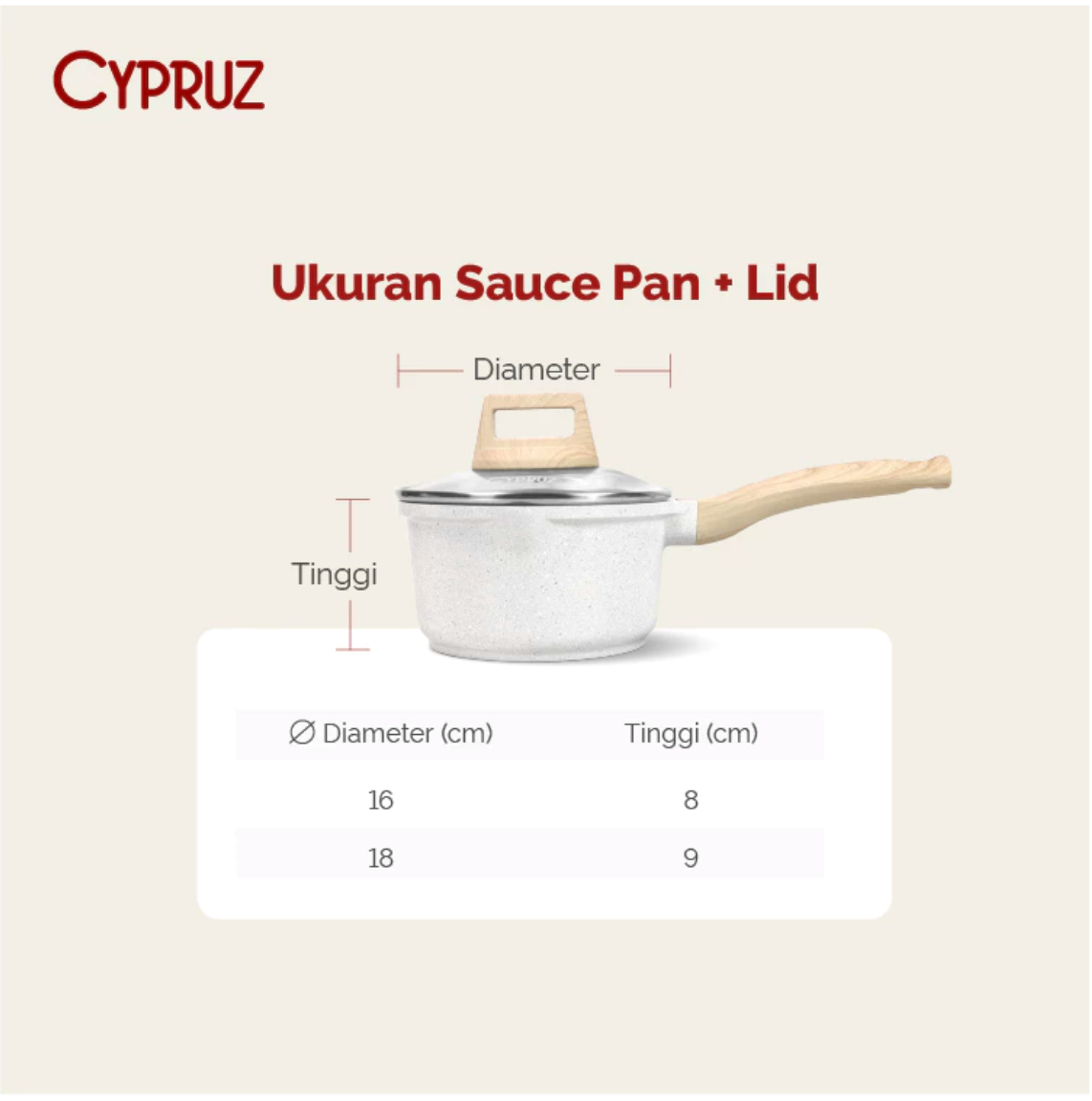 Biyan Internasional Bahagia Cypruz Milk Sauce Pan White Granite Diecast 16 cm
