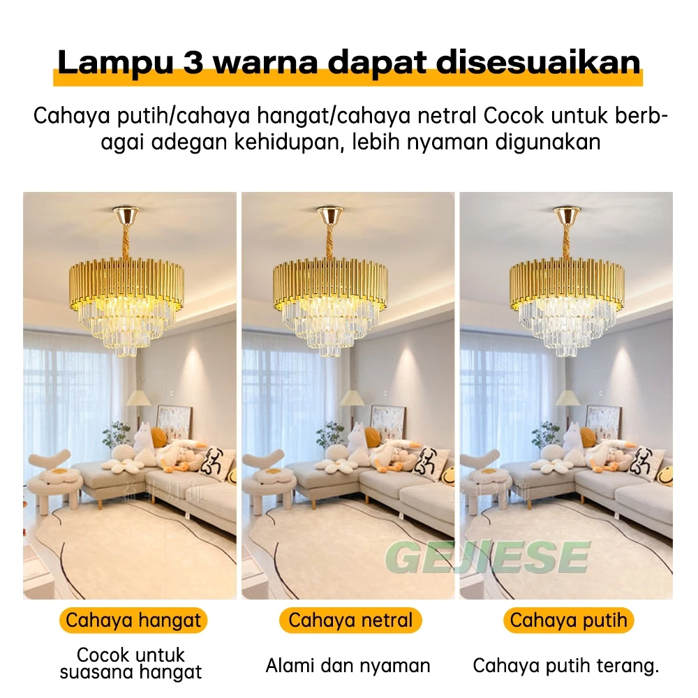  FlaLio Lampu Gantung Kristal 50 cm 3 Warna