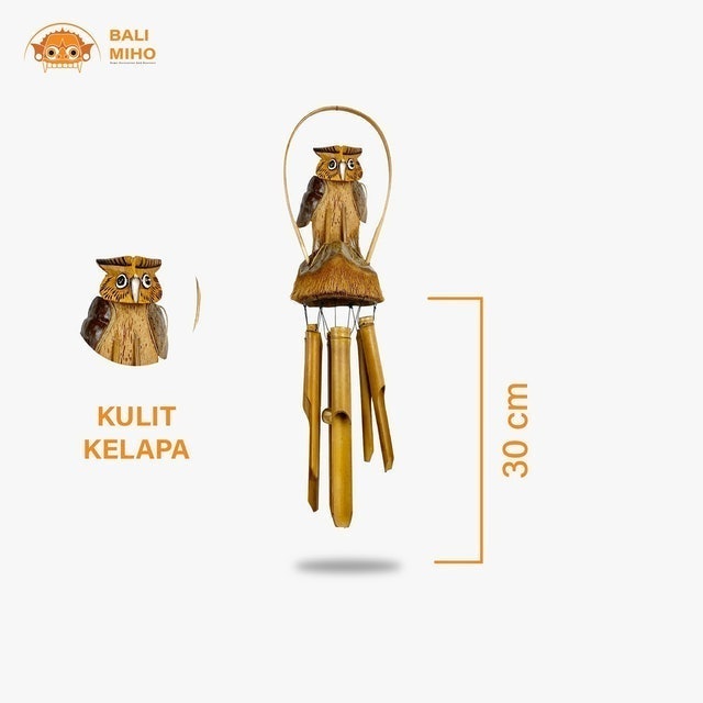 Bali Miho Lonceng Angin Bambu Motif Burung Hantu