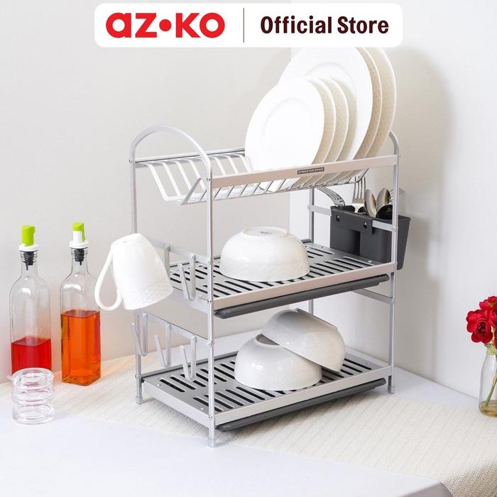 Azko Azko Stora Rak Piring Aluminium 3 Tingkat