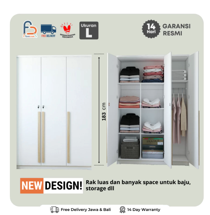 Furnicrush Home & Living Furnicrush Camille Lemari Pakaian 3 Pintu WDF 301
