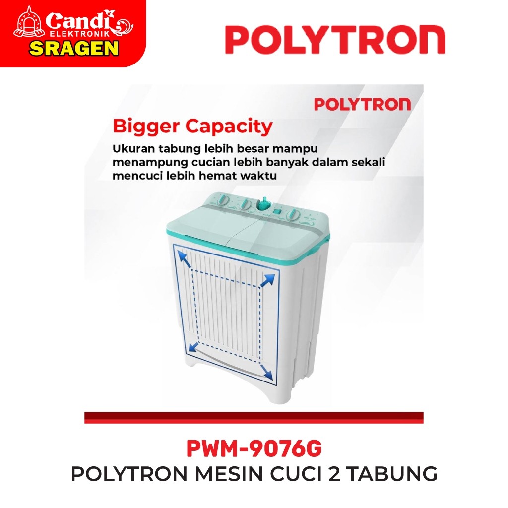 Hartono Istana Teknologi Polytron Mesin Cuci 2 Tabung Giant Series Hijab 9 kg PWM 9076G