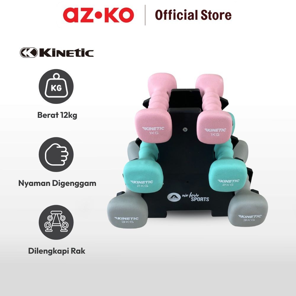  AZKO Kinetic Set 6 Pcs Dumbbell Neoprene Dengan Rak