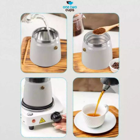 One Two Cups Moka Pot Espresso Coffee Maker Stovetop 3