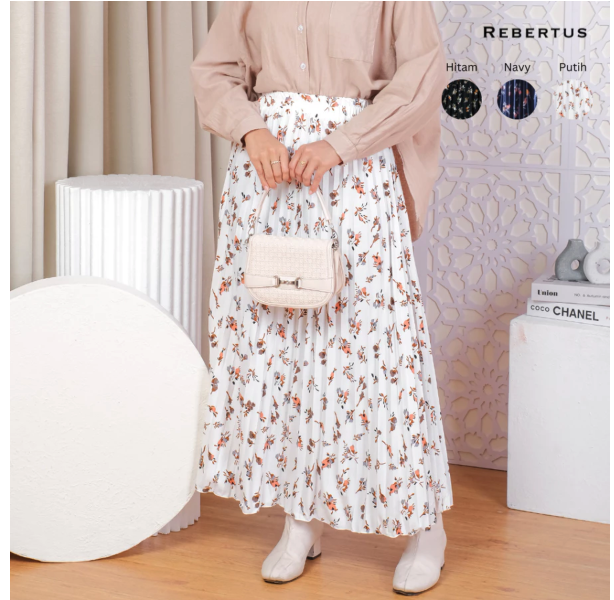  Rebertus Rok Plisket Wanita Motif Bunga Kecil Karina
