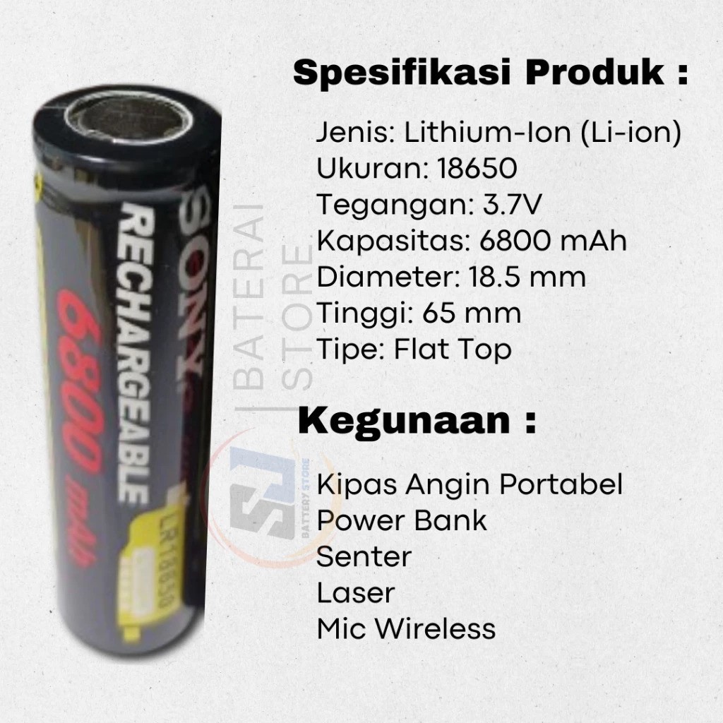 Sony Rechargeable Li-ion Battery Flat Top 6800mAh LR18650