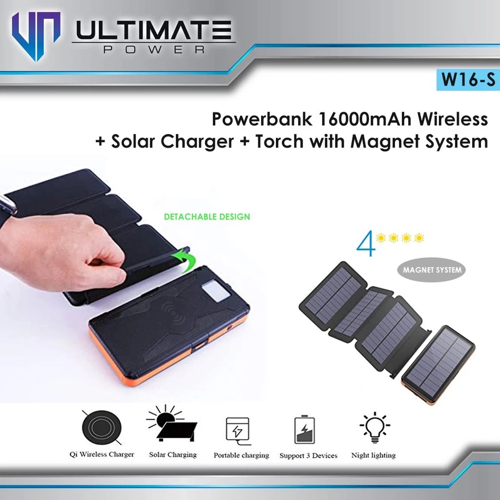 Ultimate Power Ultimate Powerbank Wireless Solar Charger W16-S