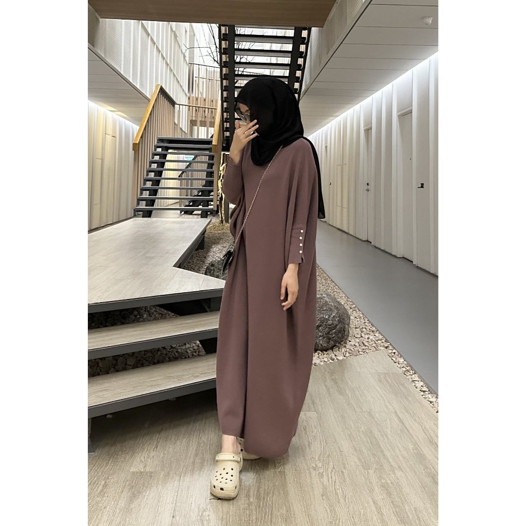 Kaya Mulia Anugrah GONEGANI Dress Panjang Polos Busui Batwing Dress Berkancing
