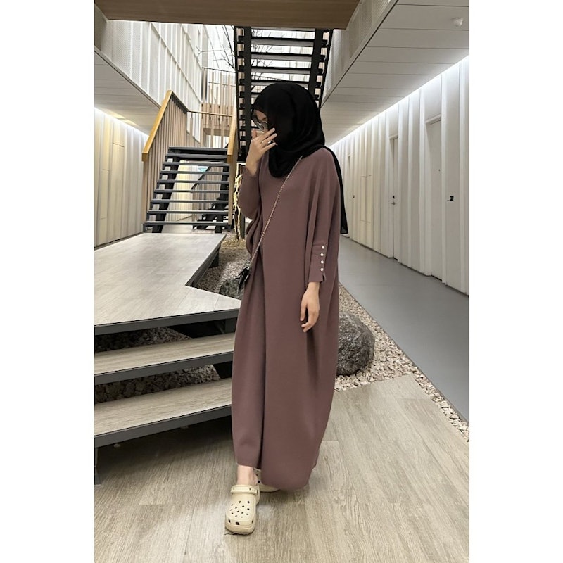 GONEGANI Dress Panjang Polos Busui Batwing Dress Berkancing 3