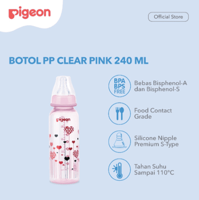 Botol Susu PP Clear RP 240Ml Pink W/ S-Type Nipple 3