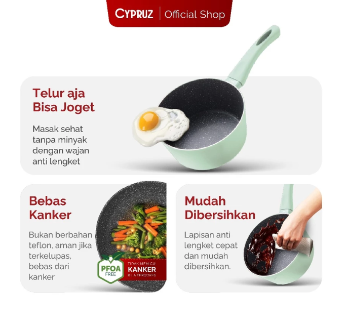 Biyan Internasional Bahagia  CYPRUZ Panci Susu Anti Lengket Premium Featherlight Series 16 cm