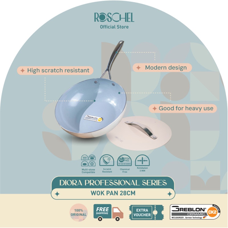 Roschel Diora Professional Wok Pan + Lid 28 cm 5
