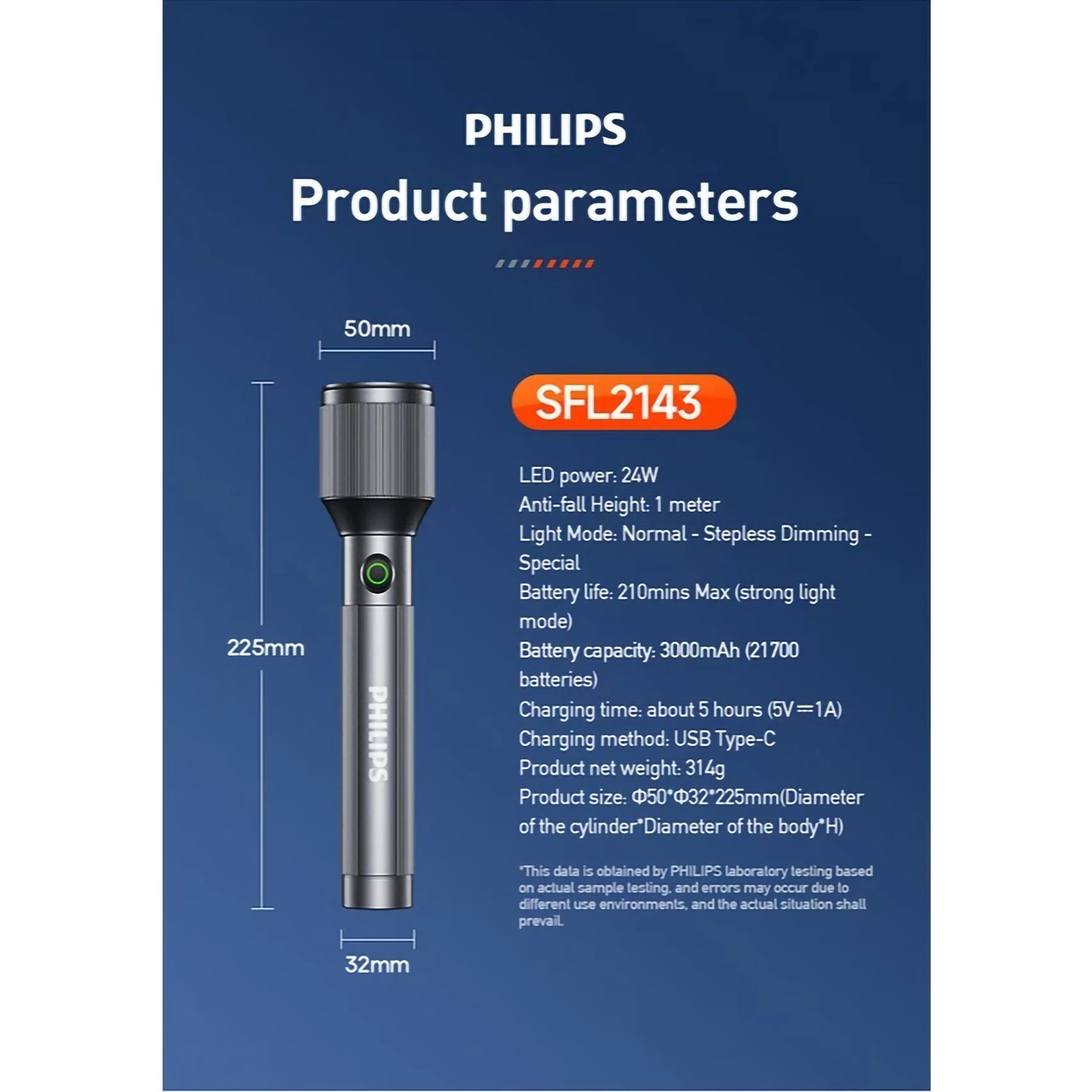 Philips Electronics Nederland B.V. Philips Rechargeable Flashlight SFL2143/56