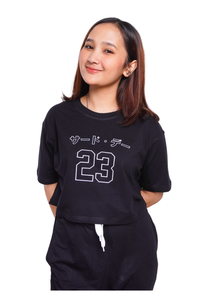 Kaos Oversize Crop Dance OLC Basket Katakana 23 Hitam ｜ LTE71