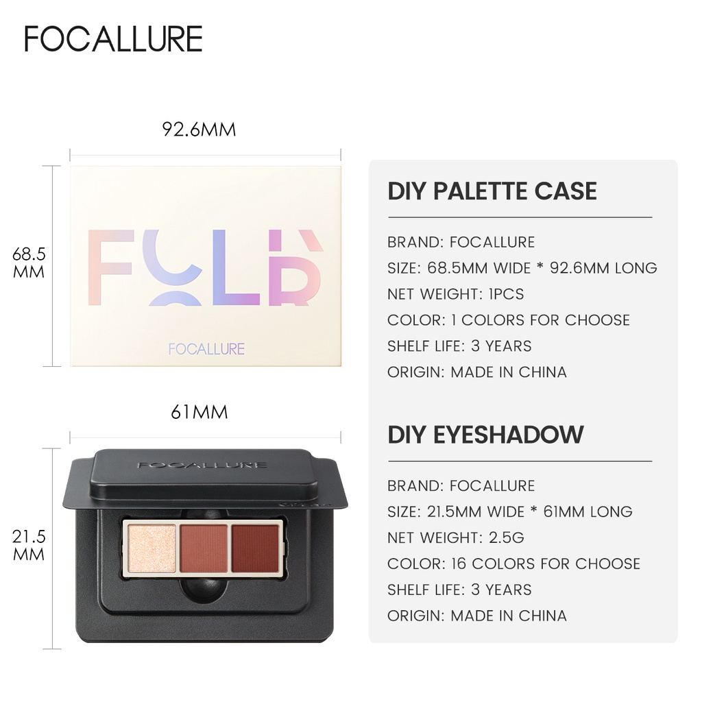 FCL Internasional Indonesia FOCALLURE 3 Color DIY Eyeshadow Palette High Pigment Pro-Palette #BR02