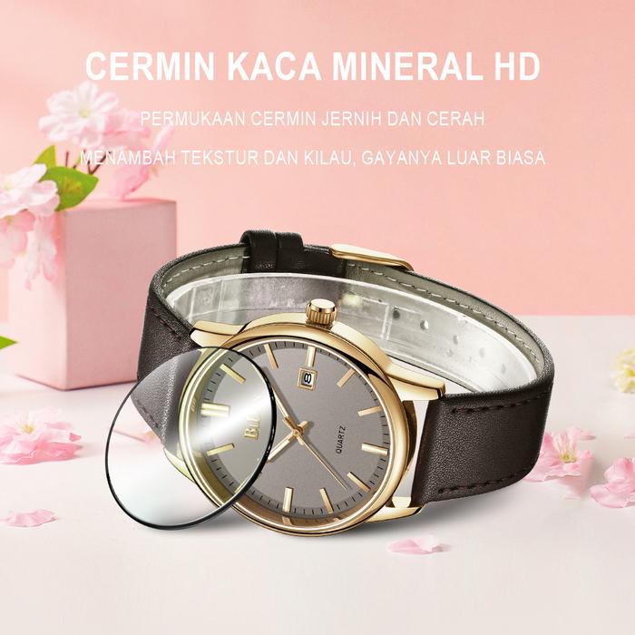 Guangzhou Zhenhuo Watch BIDEN Jam Tangan Wanita Klasik Kalender Original Tali Kulit  2031L