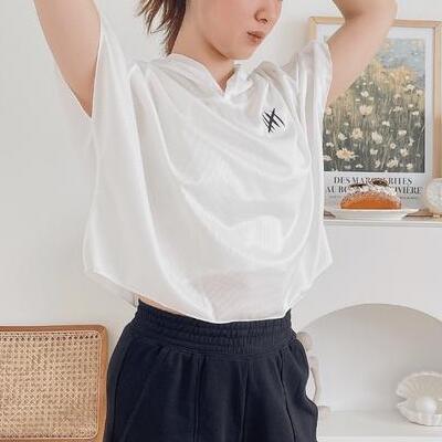  DONSON Hoodie Lengan Pendek Putih