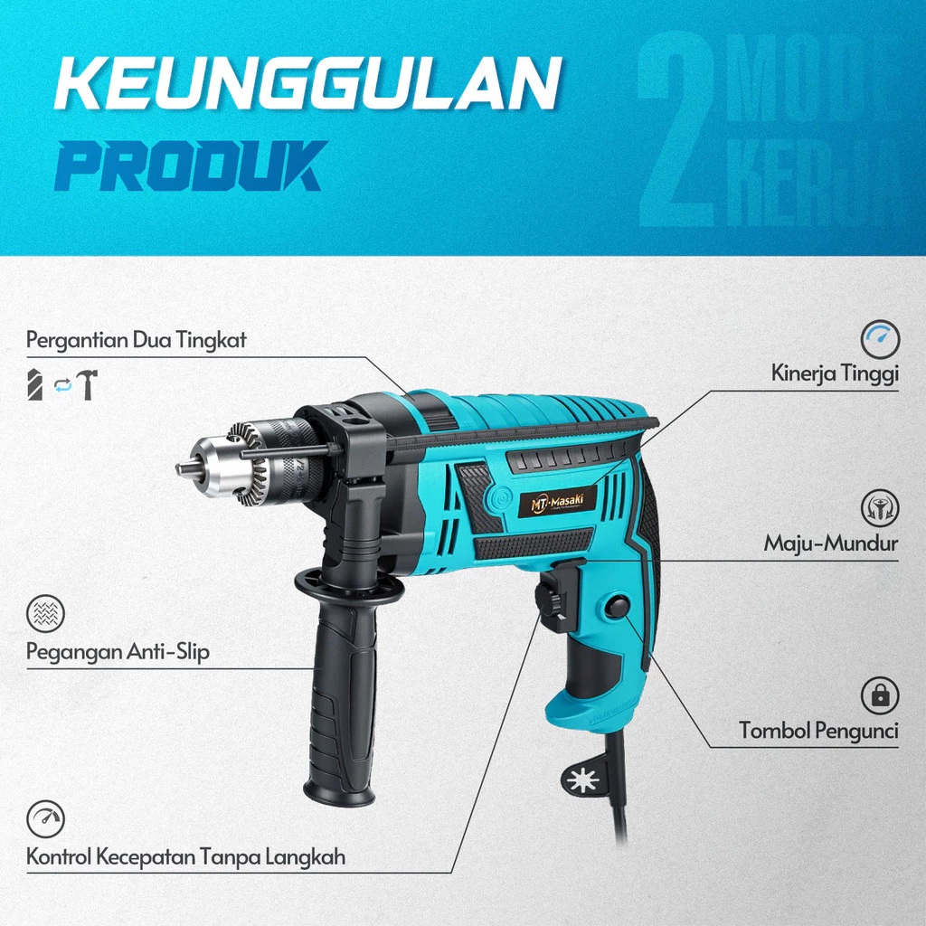 Yongkang Jinlong Tool Manufacturing MTMASAKI Impact Drill Listrik 13 mm MT-16RE