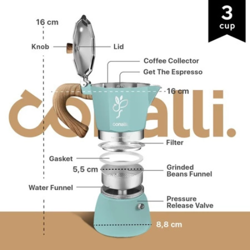 Conalli Conalli 3 Cup Mokapot Bellissimo Blue