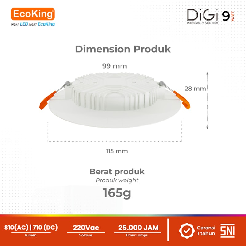 EcoKing LED DiGi Emergency Panel Light 9W 2