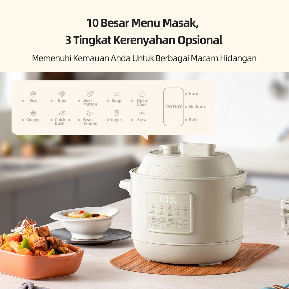Soseki Household Indonesia SOSEKI Pressure Cooker Multifungsi 1.2 L SSK-YLG01ID