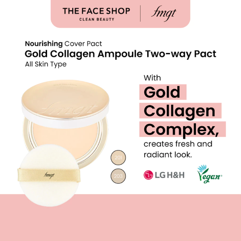 The Face Shop fmgt Gold Collagen Ampoule Two-Way Pact 203 Natural Beige 4