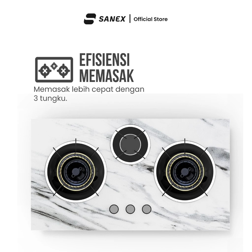 Indo Surya Kencana SANEX Kompor Gas Tanam 3 Tungku Marble Series  SN-KT301