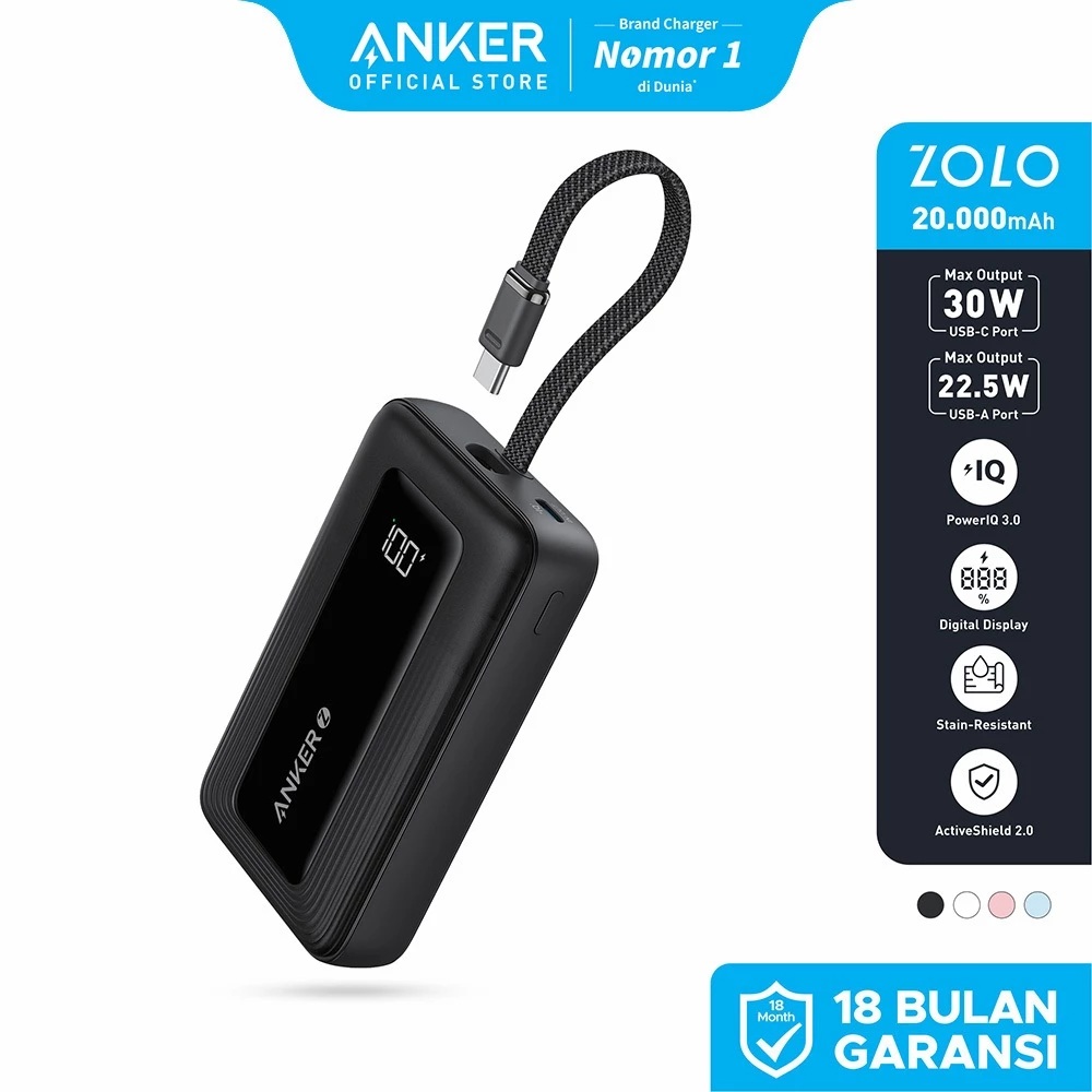 Anker Innovations Anker Zolo Power Bank 20.000 mAh Built-in USB-C Cable
