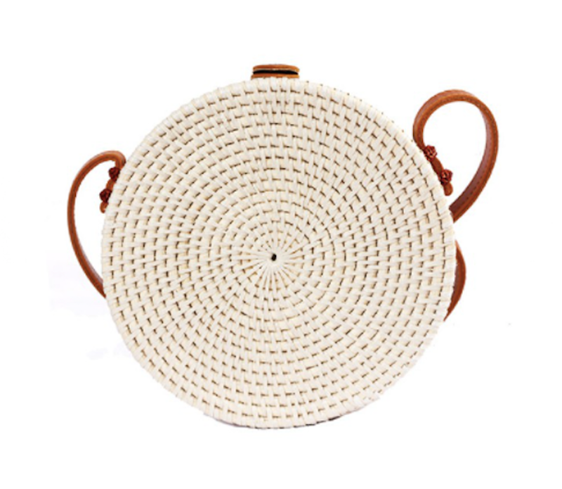 Tas Rotan Bali Bulat Lukis Decoupage Motif Bunga 3