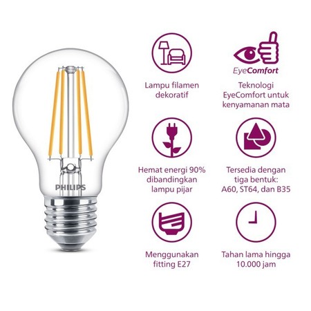 Philips Electronics Nederland B.V. Philips Filament LED Classic Warm White 6W A60