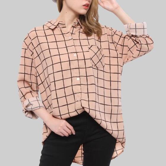 Monellina Fashion Monellina Kemeja Oversize Wanita Lengan Panjang Kotak  06177