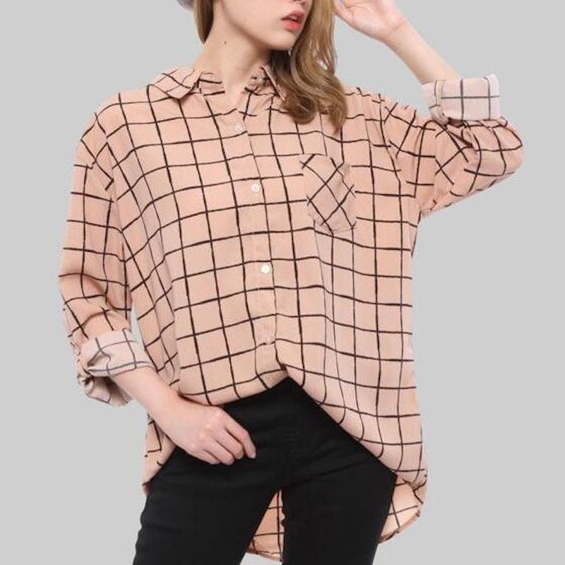 Monellina Kemeja Oversize Wanita Lengan Panjang Kotak 3