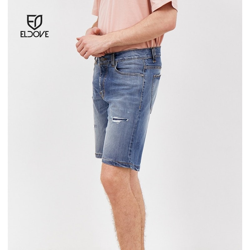 Eldove Short Denim Pants Ripped Medium Blue 4