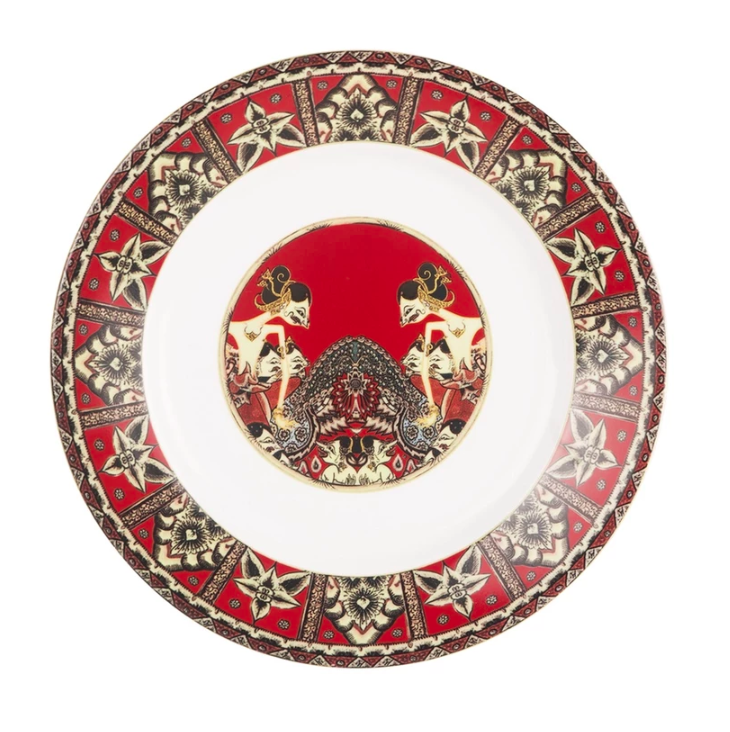 ZEN x Ghea Piring Makan Keramik New Wayang Maroon 4 pcs