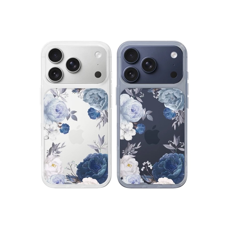Cassion Hybrid Crystal Case iPhone Blue Flowers