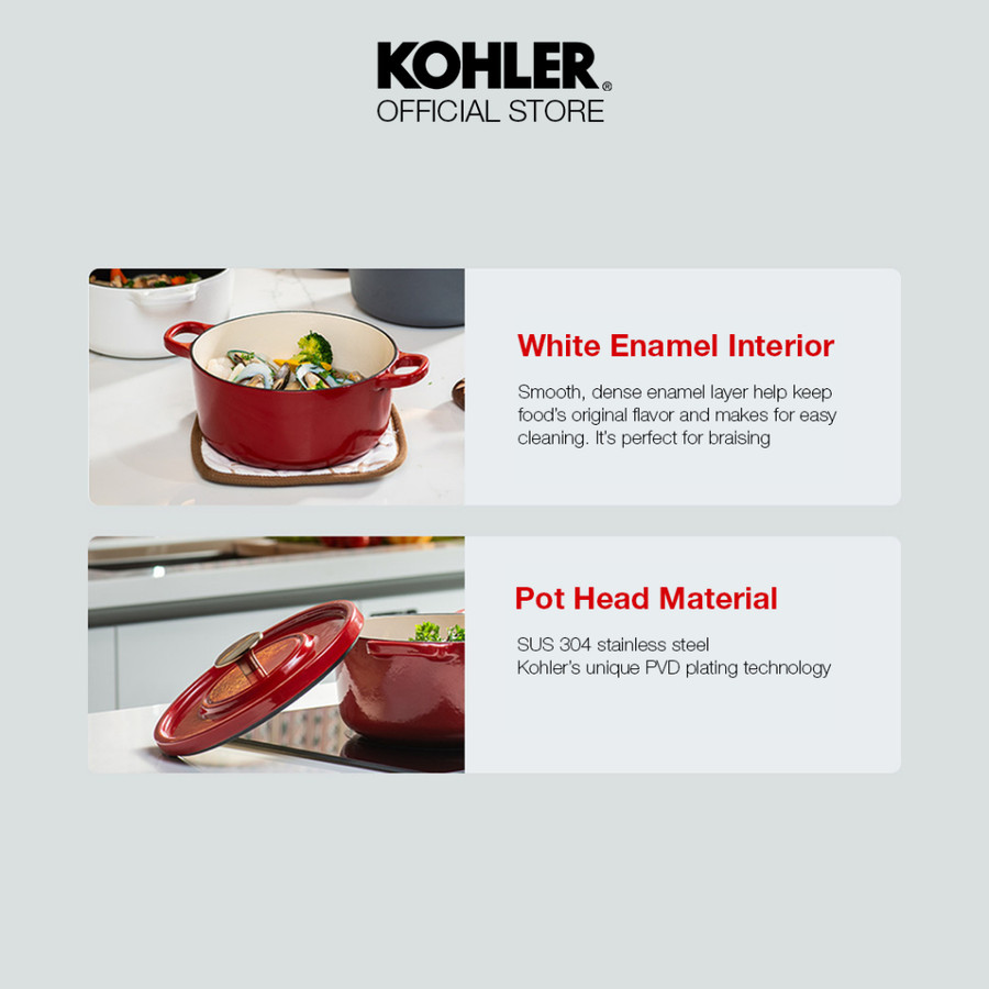 Kohler Indonesia KOHLER Cast Iron Pot Enamel Layer 20 cm Glossy Red K-CG-52301-N22