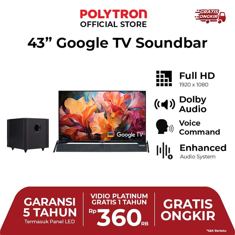 Polytron 43 Inch Google TV Soundbar PLD 5