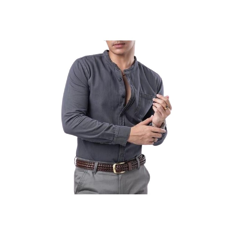 Vengoz Kemeja Denim Pria Grey LS 1