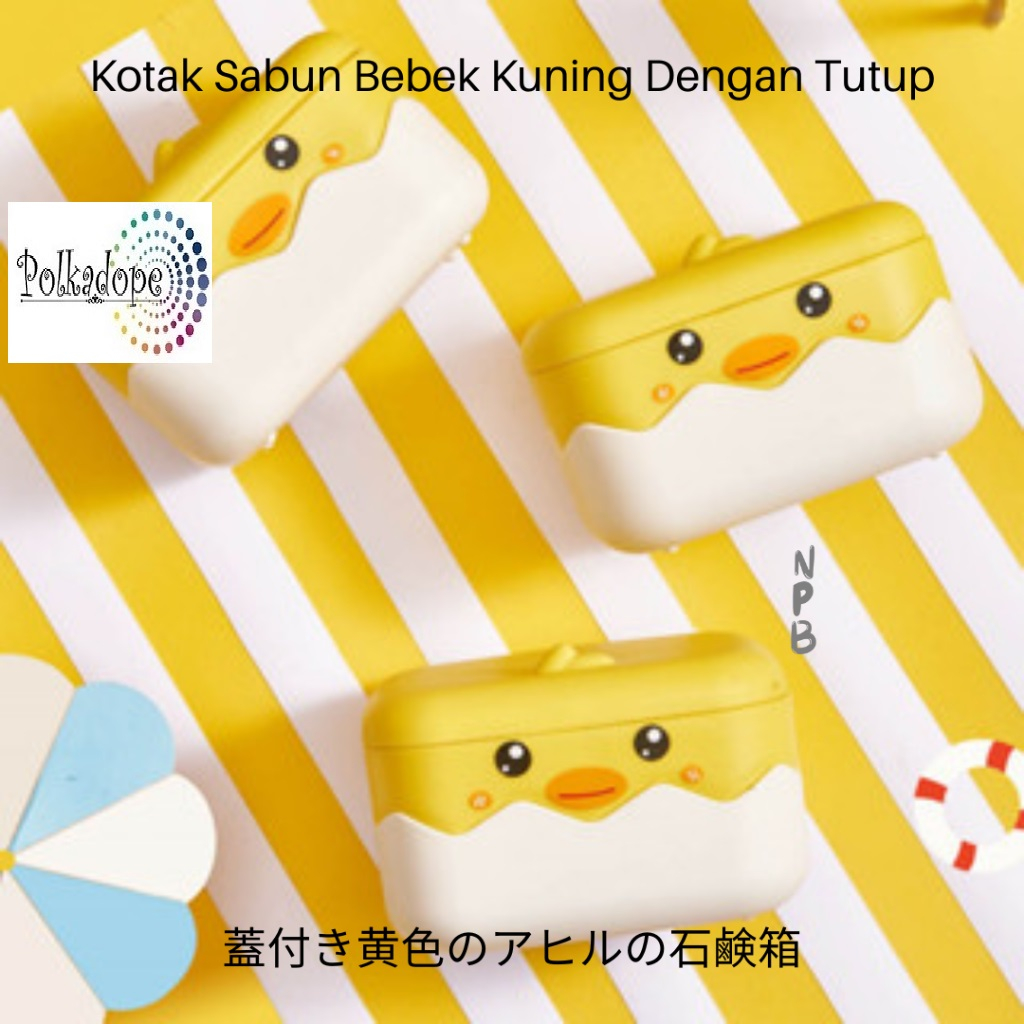 Polkadope Tempat Sabun Kotak Sabun Batang Motif Bebek Penutup Anti Tumpah