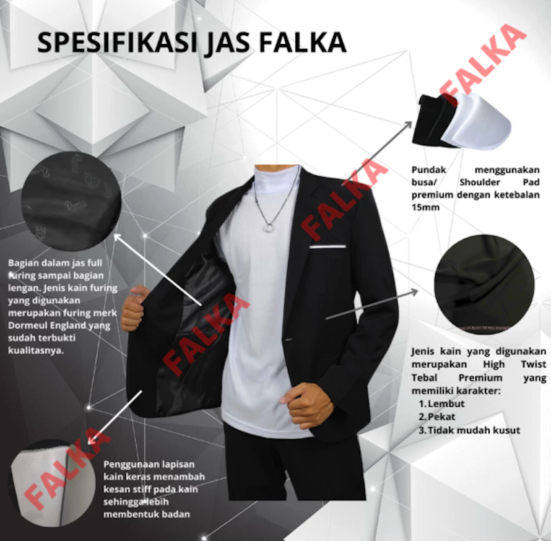 Falka 3 In 1 Setelan Jas Formal Pria Hitam List Putih