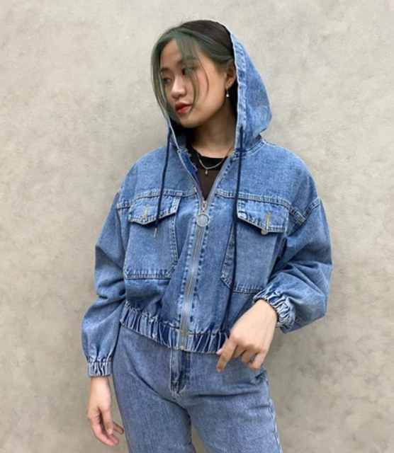 AMR JINISO Fuji Bomber Jaket Crop Oversize Blue Acid 610