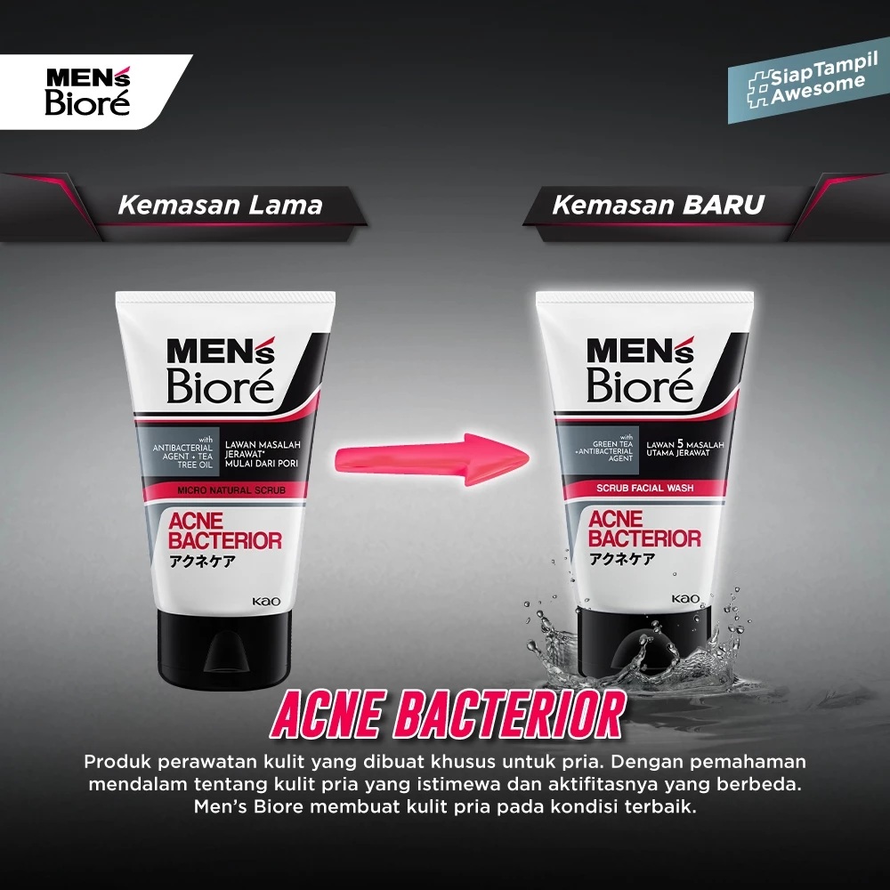 Kao  Men's Biore Scrub Facial Wash Acne Bacterior