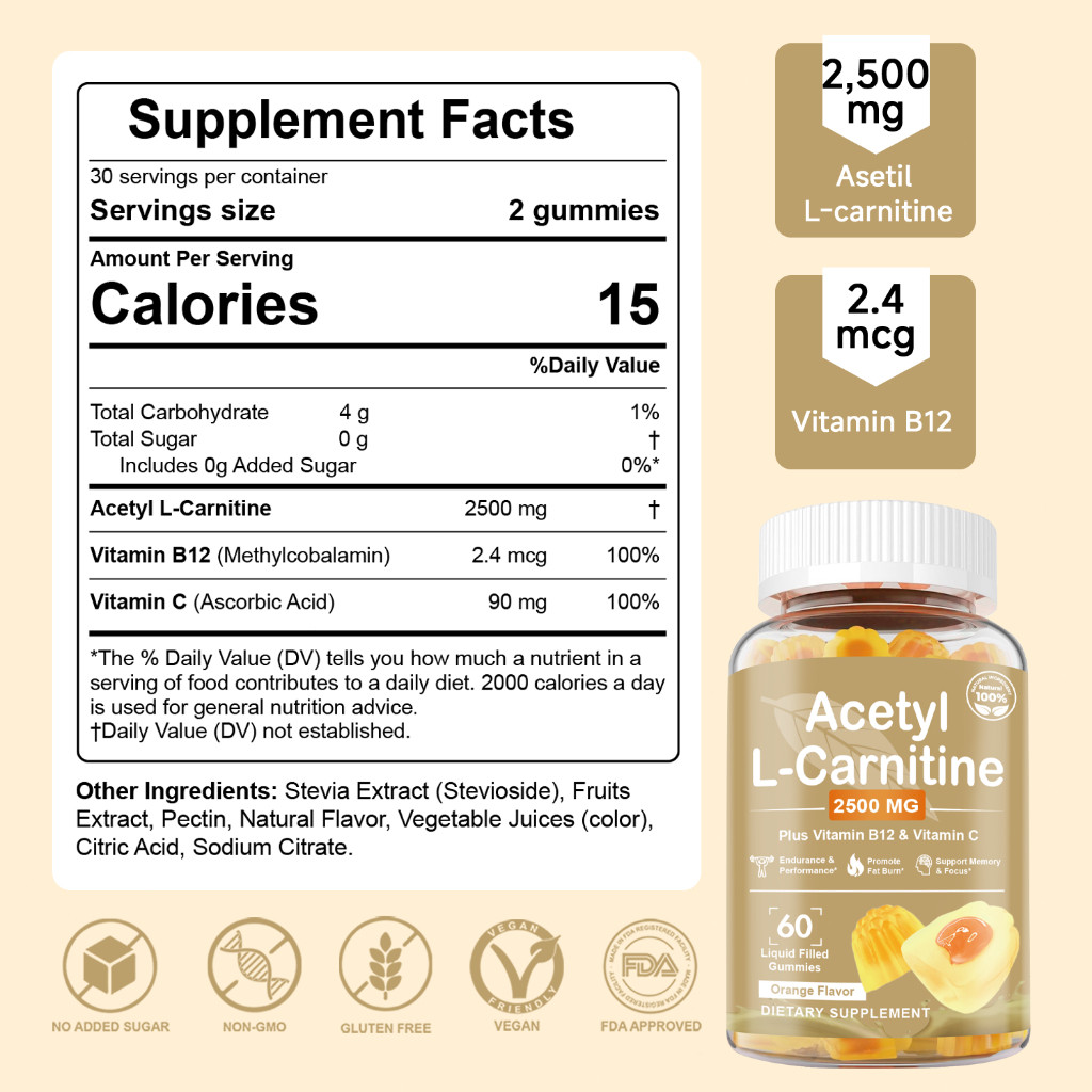  Ozmolts Acetyl L-Carnitine Plus Vitamin B12 & C