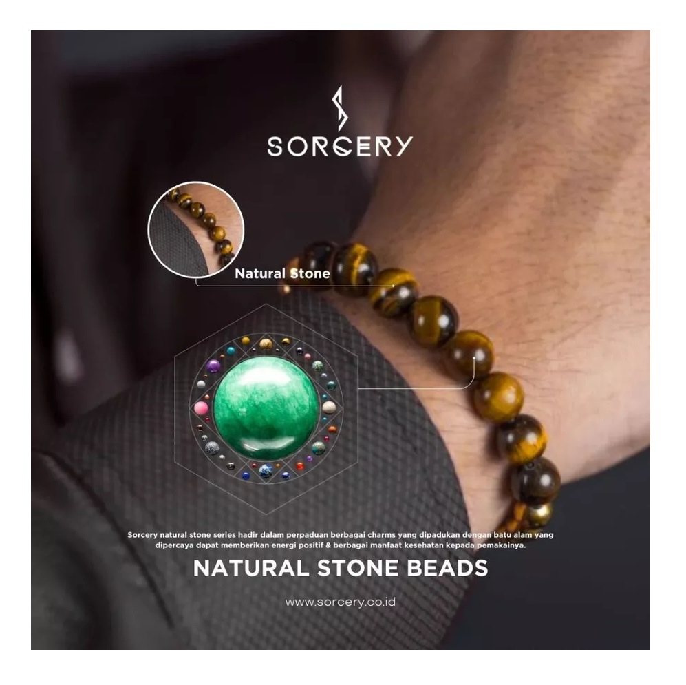  SORCERY Natural Stone Gelang Kesehatan 18K Gold Plated Charm