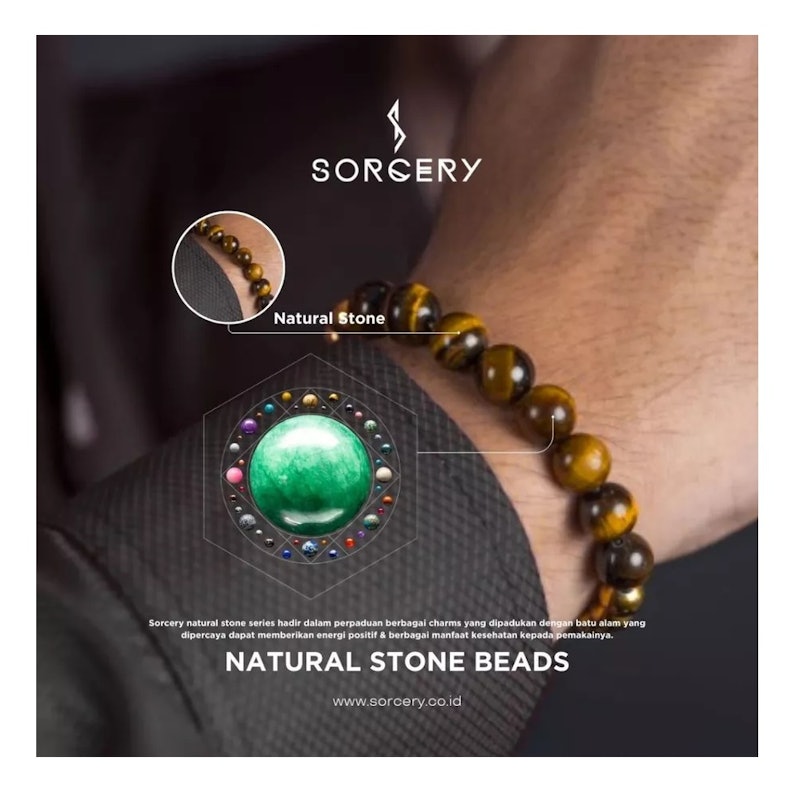 SORCERY Natural Stone Gelang Kesehatan 18K Gold Plated Charm 5