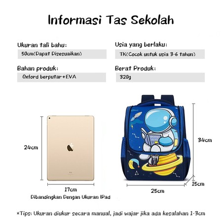 Aimilo Tas Sekolah Anak 3-6 Tahun Astronot Biru 4