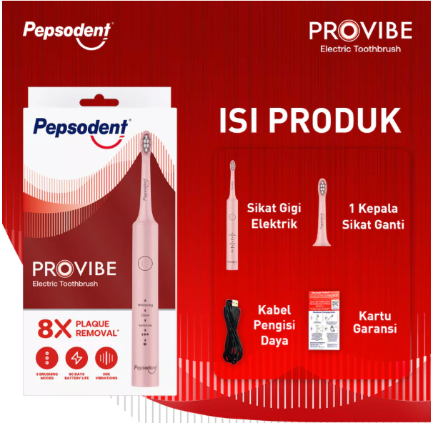 Unilever Indonesia Pepsodent Provibe Sikat Gigi Electric Starter Kit Pink