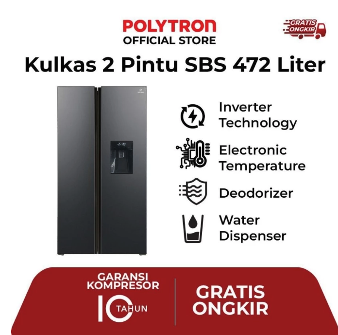 Hartono Istana Teknologi Polytron Kulkas Side By Side New Belleza Inverter PRS 480X